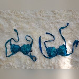 Shiny Teal Bikini Top Mermaid Small J. Valentine Costume Tops Swim Lot Of 2